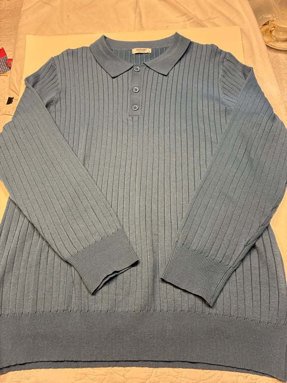 COOFANDY Men's Long Sleeve Ribbed Knit Casual Polo Sweater